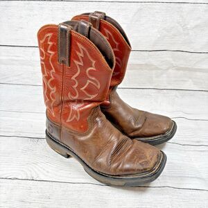 Mens ARIAT Workhog Wide Square Soft Toe Work Boots Sz 8.5 D Western Brown